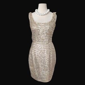 Vintage Sequin Mini Dress Gold Beaded Party Cocktail ILGWU Union S